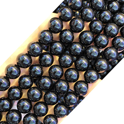 CTO11 Black Tourmaline Beads Smooth Round 10mm 15.5" Strand