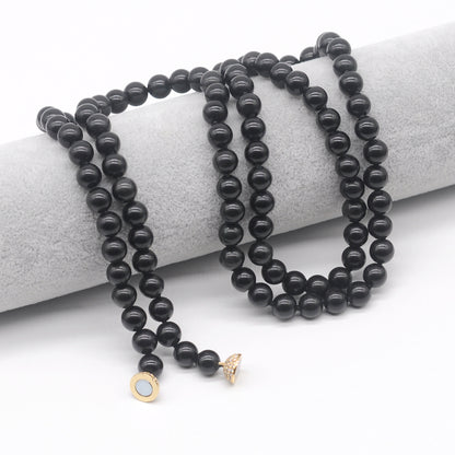 GMN296 Hand-Knotted Black Obsidian Beaded Necklace 8mm 10mm