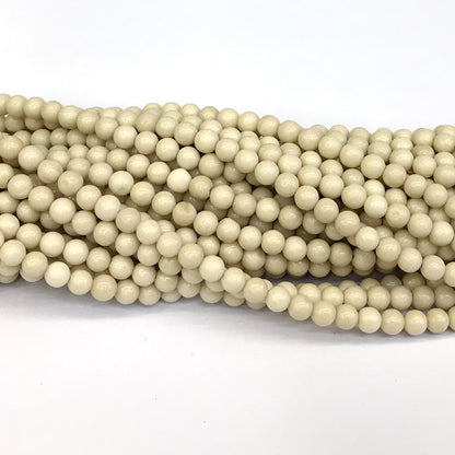 CJP120 White Fossil Jasper Beads Smooth Round 4mm 15" Strand