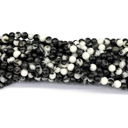 CJP200 Black & White Jasper Beads Smooth Round 4mm 15" Strand