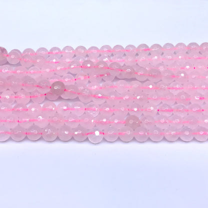 CQU02 Rose Quartz Beads Faceted Round 6mm 15" Strand
