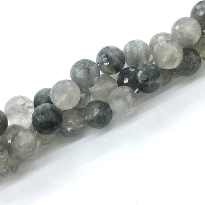 CQU79 Cloudy Quartz Beads Faceted Round 14mm 15.5" Strand