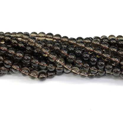 CQU85 Smoky Quartz Beads Smooth Round 8mm 15" Strand