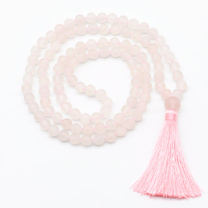 GMN01 Hand-Knotted Matte Rose Quartz 108 Beads Mala Necklace